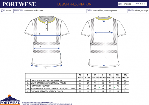 Tricou polo pro, pentru femei, portocaliu/negru, regular, PW3, Portwest